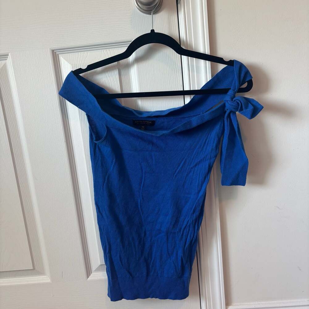Banana Republic 100% Merino Wool Off-The-Shoulder Bow Top Blue Size XS